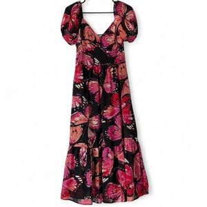 Mimi Chica Black and Pink Butterfly Maxi Dress
